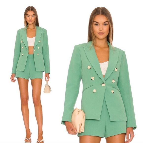 Veronica Beard Emsley Linen Blend Seersucker Blazer Agate Green - Picture 2 of 8